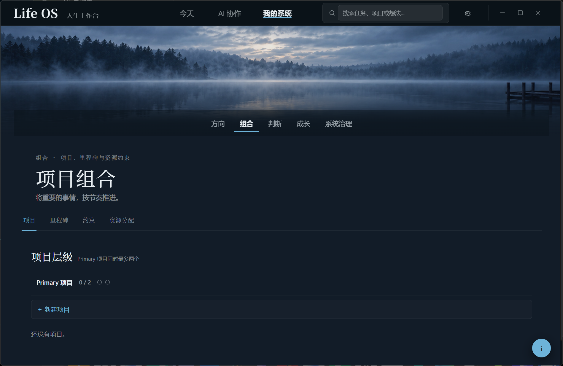 Life OS 0.6.16 原生桌面实拍：项目组合